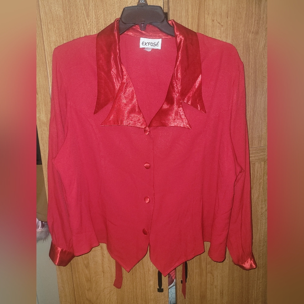 Women's vintage expose red button up blouse size 2xl